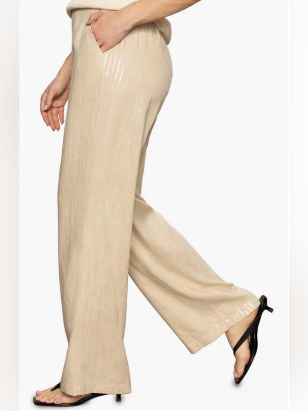 NWT [Sanctuary] Coastal Wide-Leg Sequined Pants in Sand Sequin Stripe Women’s S